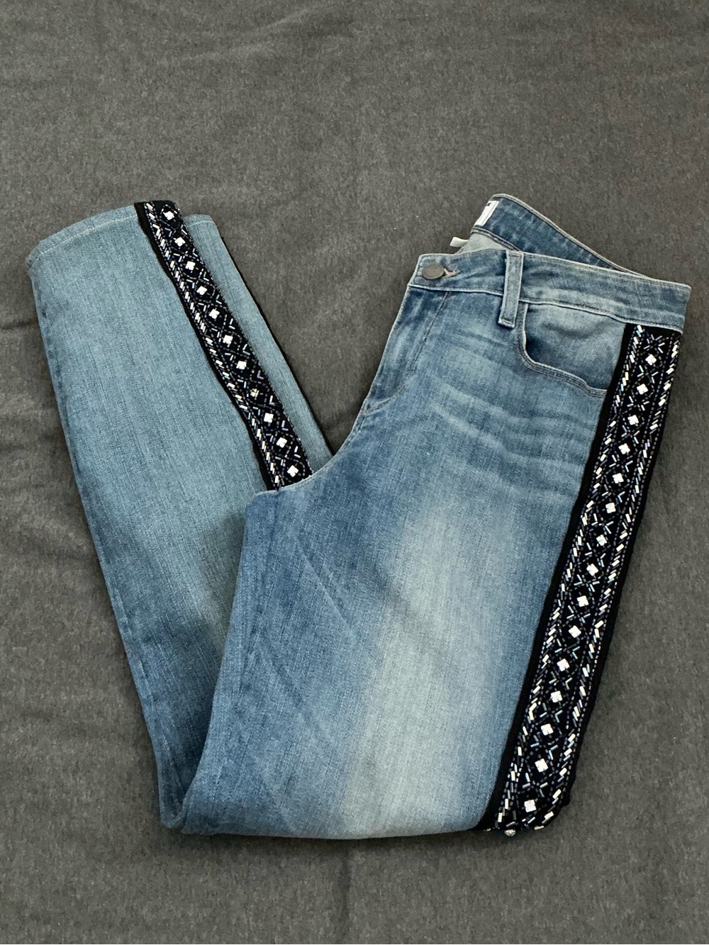 Anthropologie Paige Verdugo Skinny Ankle Beaded Sides Jeans